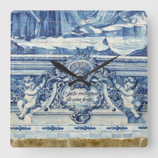 Portugese blauwe en witte tegels met engelen vierkante klok (Voorkant)