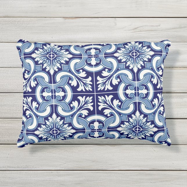 Portugese blauwe tegel buitenkussen (Voorkant)
