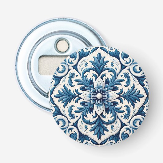 Portugese blauwe tegel button flesopener (Voorkant)