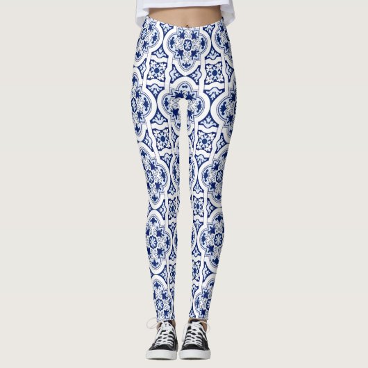 Portugese blauwe tegel leggings (Voorkant)