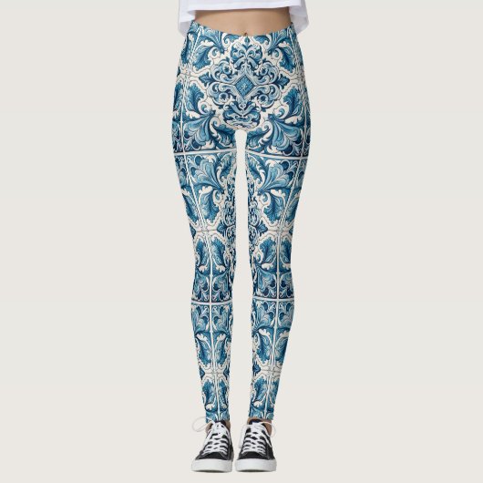 Portugese blauwe tegel leggings (Voorkant)