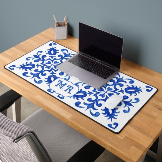 Portugese Blauwe Tegel Monogram Bureaumat (Kantoor 2)