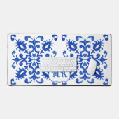 Portugese Blauwe Tegel Monogram Bureaumat (Keyboard & Muis)