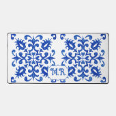 Portugese Blauwe Tegel Monogram Bureaumat (Voorkant)