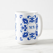 Portugese Blauwe Tegel Monogram Koffiemok (Voorkant rechts)