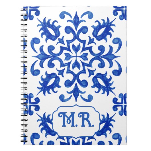 Portugese Blauwe Tegel Monogram Notitieboek (Voorkant)