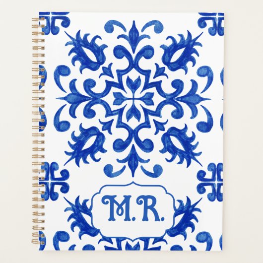Portugese Blauwe Tegel Monogram  Planner (Voorkant)