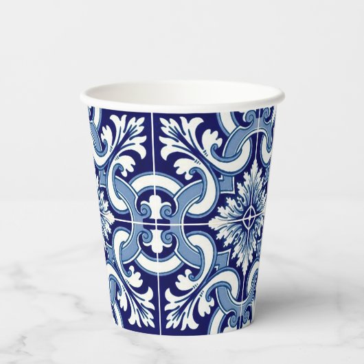 Portugese blauwe tegel papieren bekers (Achterkant)