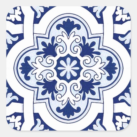 Portugese blauwe tegel vierkante sticker (Voorkant)