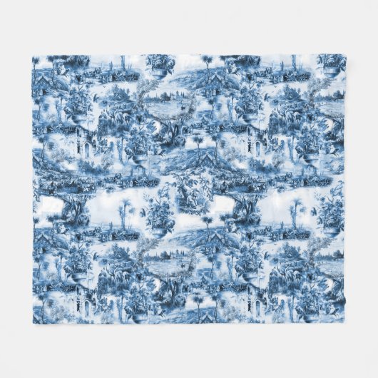 Portugese blauwe tegels romantisch scènepatroon fleece deken (Voorkant (Horizontaal))
