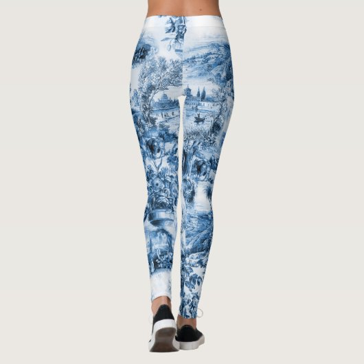 Portugese blauwe tegels romantisch scènepatroon leggings (Achterkant)