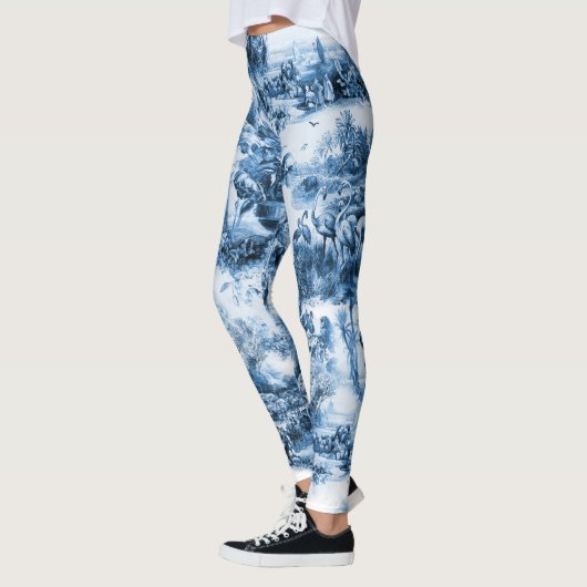 Portugese blauwe tegels romantisch scènepatroon leggings (Links)