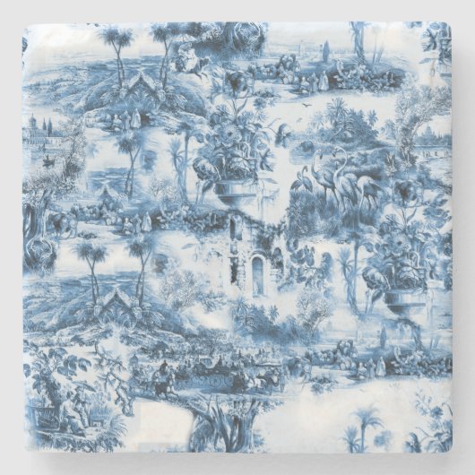 Portugese blauwe tegels romantisch scènepatroon stenen onderzetter (Voorkant)