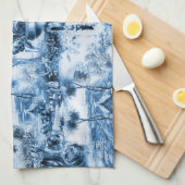 Portugese blauwe tegels romantisch scènepatroon theedoek (Quarter Fold)