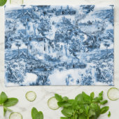 Portugese blauwe tegels romantisch scènepatroon theedoek (Gevouwen)