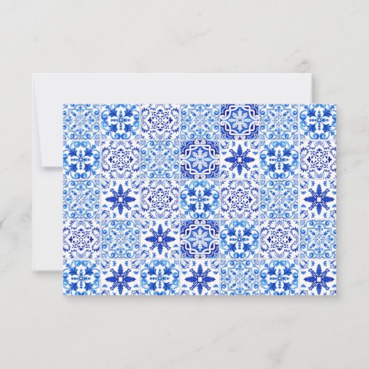 Portugese blauwe witte Tegels RSVP Kaartje (Achterkant)