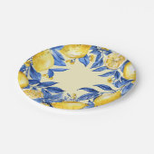 Portugese citroenen op blauw papieren bordje (Gekanteld)