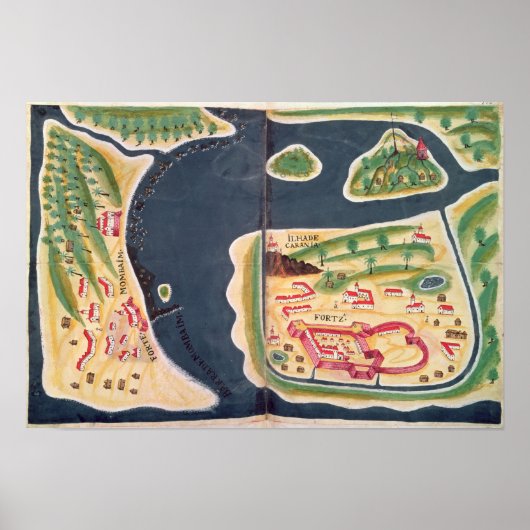 Portugese exploratiekaart van Mombassa Poster (Voorkant)