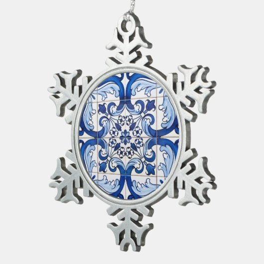 Portugese geglazuurde Tegels Tin Sneeuwvlok Ornament (Rechts)