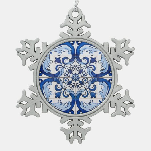 Portugese geglazuurde Tegels Tin Sneeuwvlok Ornament (Voorkant)