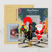 Portugese haan en kerstman toast op het nieuwe jaa feestdagenkaart (Voorkant / Achterkant)