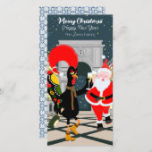 Portugese haan en kerstman toast op het nieuwe jaa feestdagenkaart (Voorkant / Achterkant)