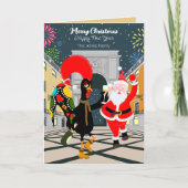 Portugese haan en kerstman toast op het nieuwe jaa kaart (Voorkant)