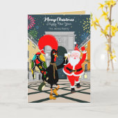 Portugese haan en kerstman toast op het nieuwe jaa kaart (Gele Bloem)