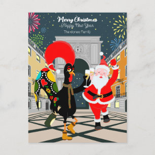 Portugese Haan en Sinterklaas proosten op het nieu Briefkaart