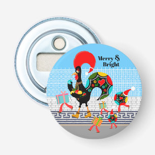 Portugese haan feestelijke kerstparade button flesopener