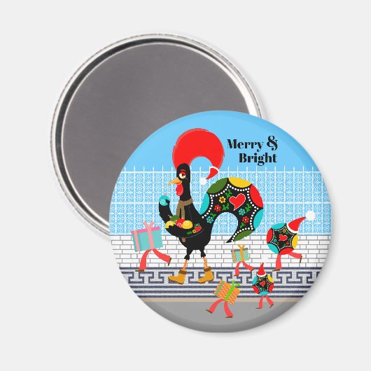 Portugese haan feestelijke kerstparade magneet (Voorkant / Achterkant)