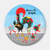 Portugese haan feestelijke kerstparade magneet (Voorkant)