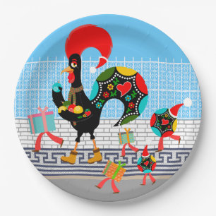 Portugese haan feestelijke kerstparade papieren bordje