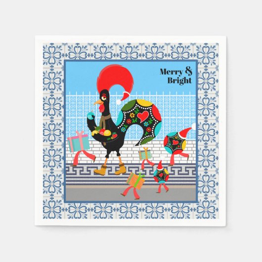 Portugese haan feestelijke kerstparade servet (Voorkant)