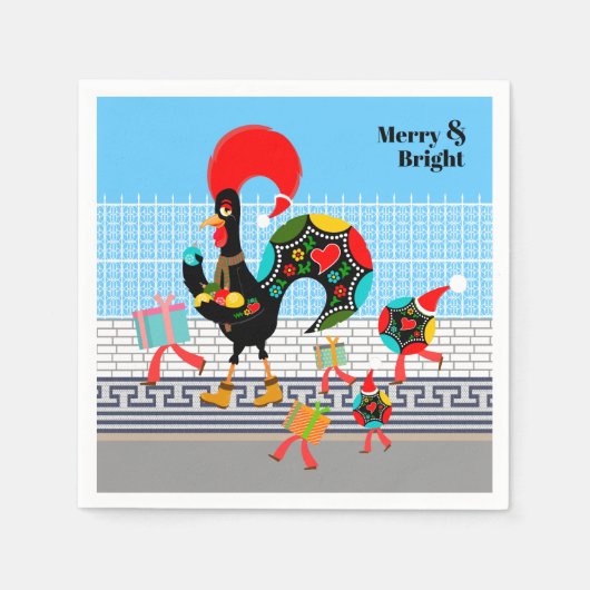 Portugese haan feestelijke kerstparade servet (Voorkant)