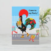 Portugese Haan met geschenken 1e Verjaardagsfeest Kaart (Staand voorkant)