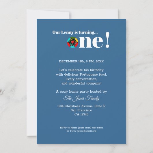 Portugese Haan met geschenken 1e Verjaardagsfeest Kaart (Achterkant)