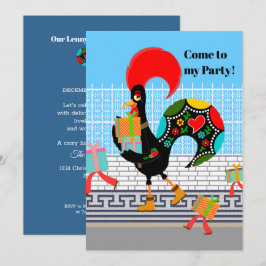 Portugese Haan met geschenken 1e Verjaardagsfeest Kaart