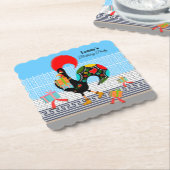 Portugese Haan met geschenken 1e Verjaardagsfeest Kartonnen Onderzetters (Gebogen)