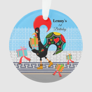 Portugese Haan met geschenken 1e Verjaardagsfeest Ornament