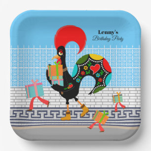 Portugese Haan met geschenken 1e Verjaardagsfeest Papieren Bordje