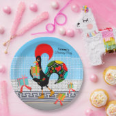 Portugese Haan met geschenken 1e Verjaardagsfeest Papieren Bordje (Feest)