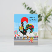 Portugese Haan met geschenken 1e Verjaardagsfeest Uitnodiging Briefkaart (Staand voorkant)