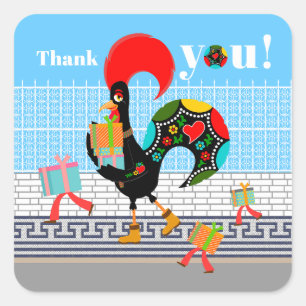 Portugese Haan met geschenken 1e Verjaardagsfeest Vierkante Sticker