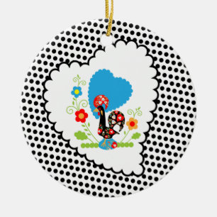 Portugese haan met zwarte stippen keramisch ornament