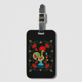 Portugese haan van geluk in groene kleur bagagelabel (Voorkant (verticaal))