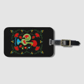 Portugese haan van geluk in groene kleur bagagelabel (Voorkant (horizontaal))