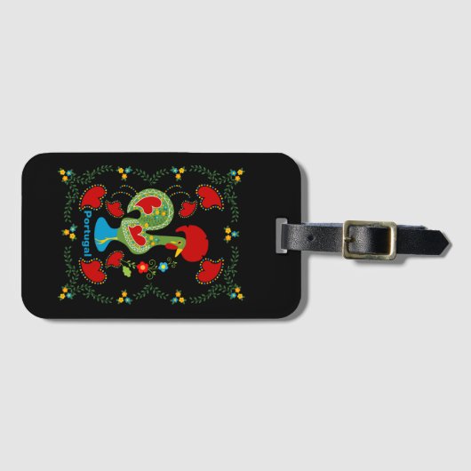 Portugese haan van geluk in groene kleur bagagelabel (Voorkant (horizontaal))