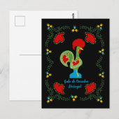 Portugese haan van geluk in groene kleur briefkaart (Voorkant / Achterkant)