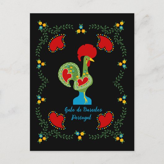 Portugese haan van geluk in groene kleur briefkaart (Voorkant)